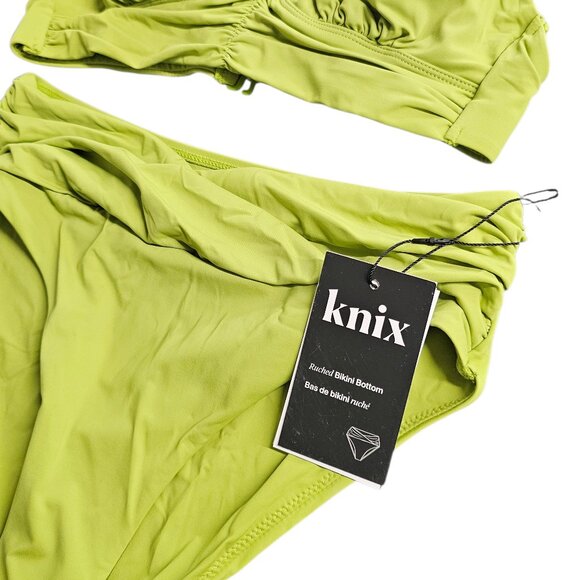 Knix Ruched Bikini Top & Ruched Bikini Bottoms, Chartreuse, S Top/Bot, 32A-DD - Picture 3 of 6